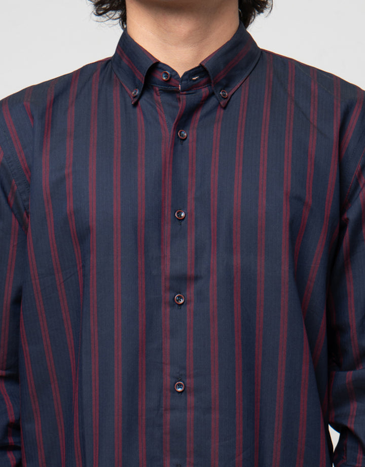 Cardinal Formal Full Print Stripe Kemeja Pria