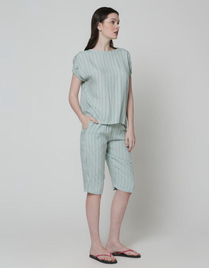 Nevada Short Sleeve Pyjama Capri Stripy Pale 34