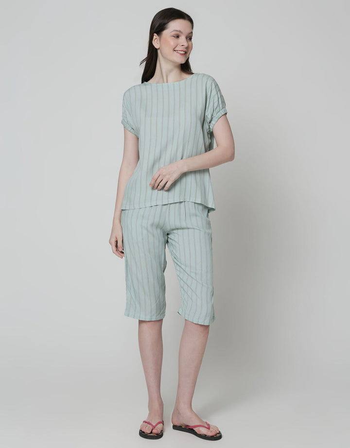 Nevada Short Sleeve Pyjama Capri Stripy Pale 34