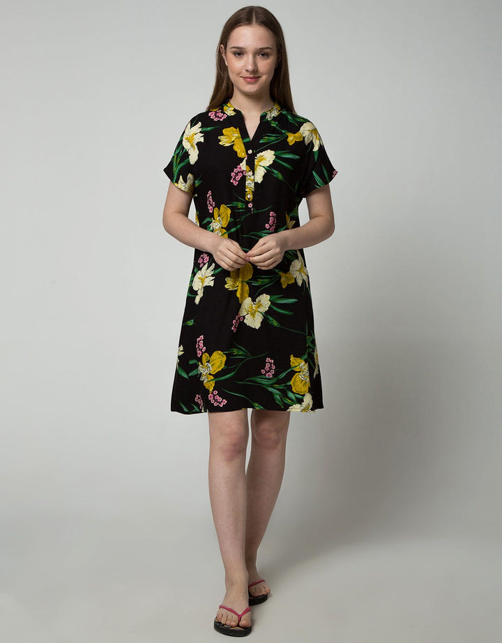 St. Yves Women Short Sleeve Midi Dress Canna Floral