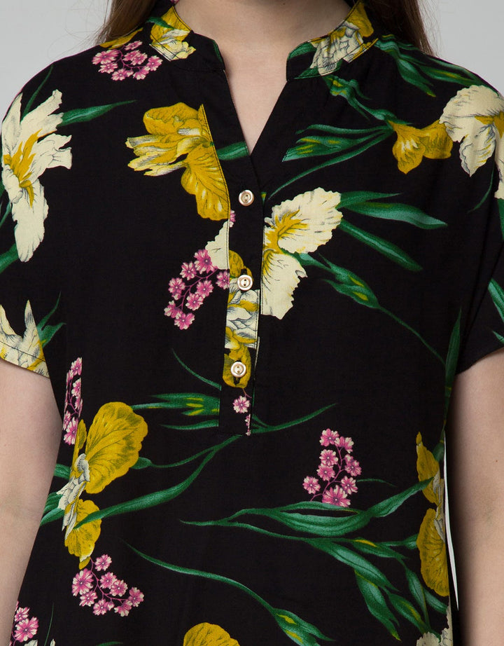 St. Yves Women Short Sleeve Midi Dress Canna Floral