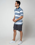 Cole Short Sleeve Polo Shirt  2Tone Stripe Eng Chest