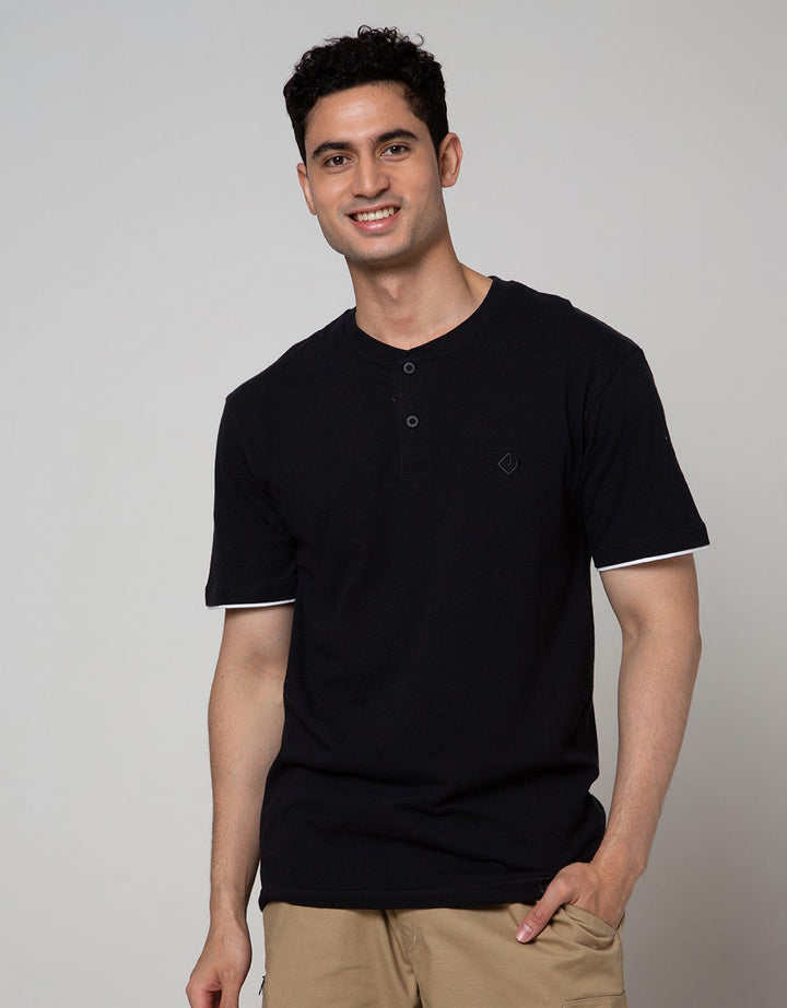 Details Short Sleeve T-Shirt Henley Basic Solid