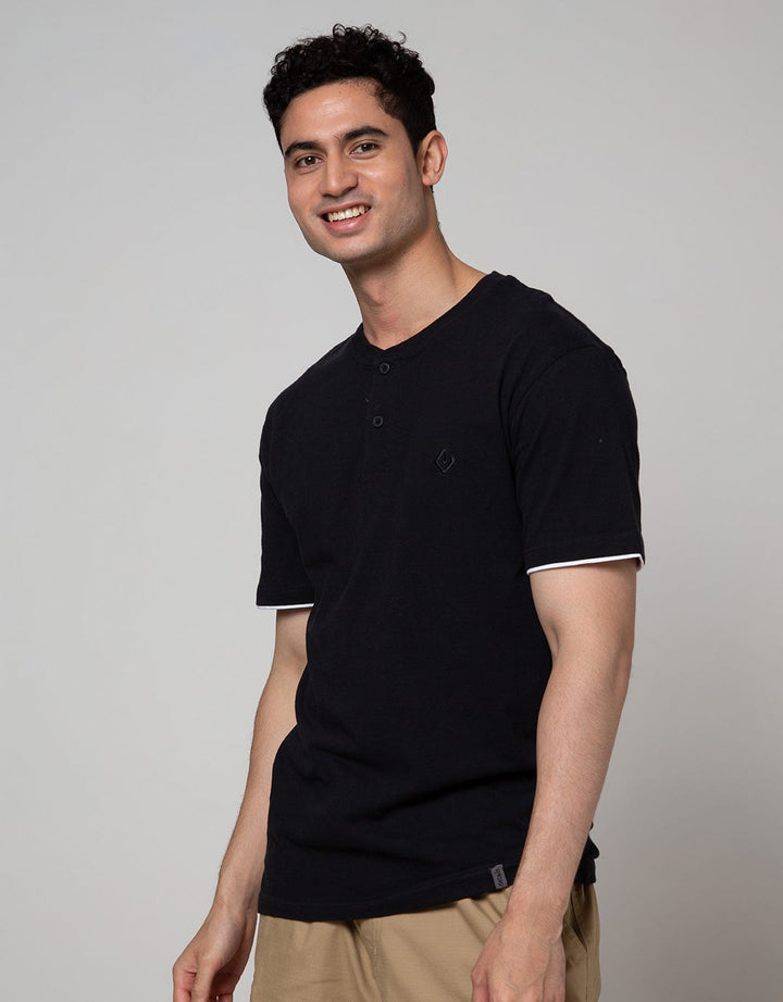 Details Short Sleeve T-Shirt Henley Basic Solid