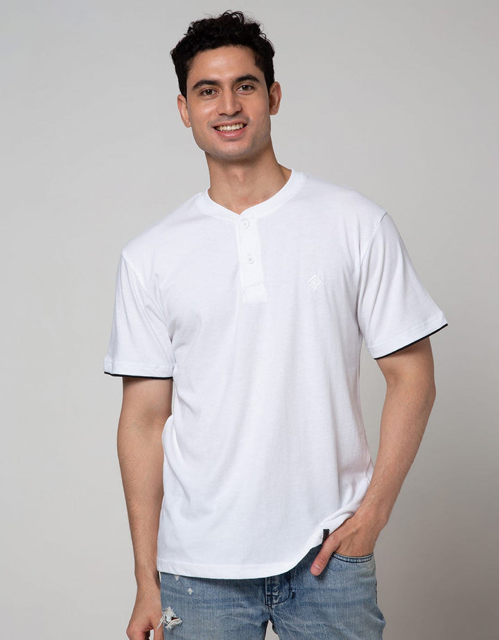 Details Short Sleeve T-Shirt Henley Basic Solid