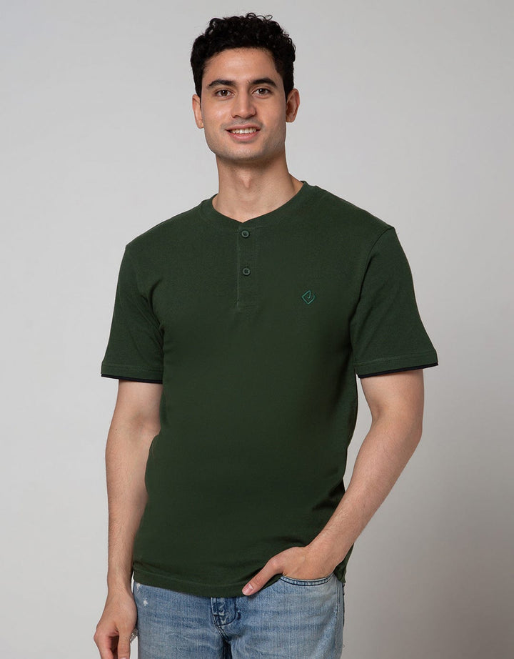 Details Short Sleeve T-Shirt Henley Basic Solid