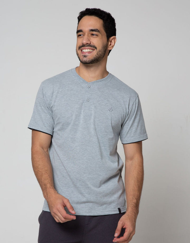 Details Short Sleeve T-Shirt Henley Basic Solid