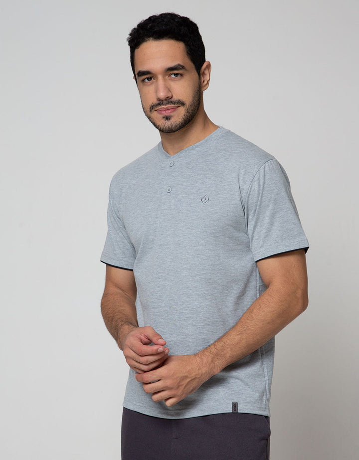 Details Short Sleeve T-Shirt Henley Basic Solid