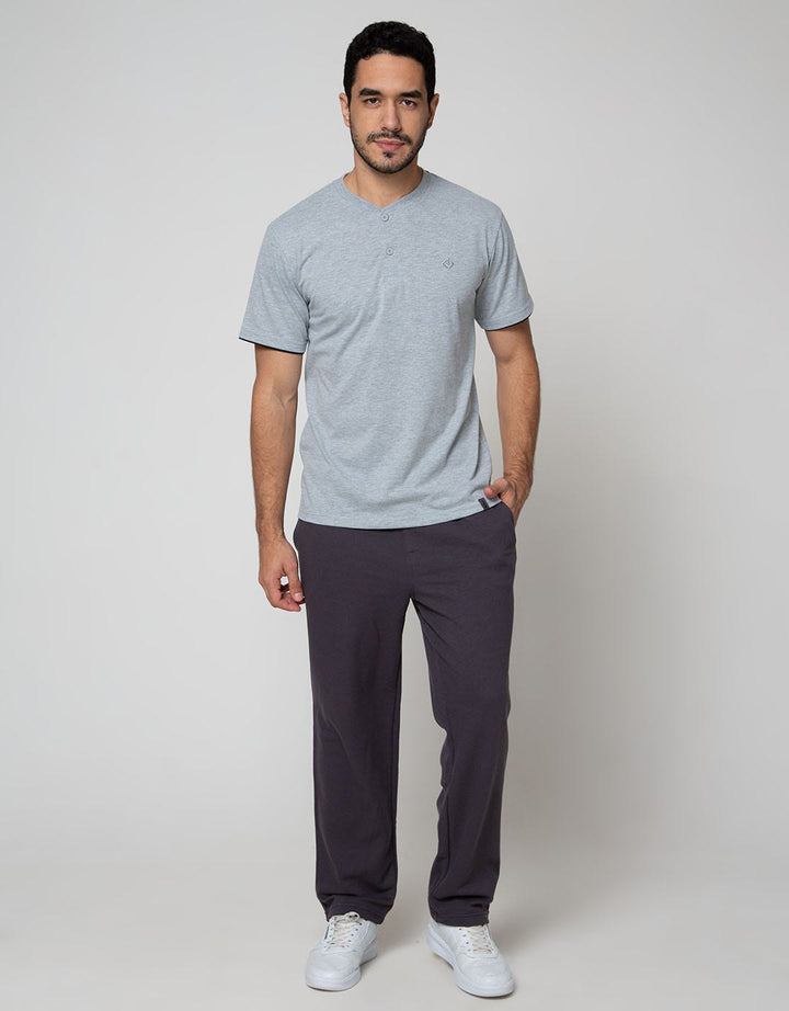 Details Short Sleeve T-Shirt Henley Basic Solid