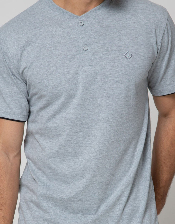 Details Short Sleeve T-Shirt Henley Basic Solid