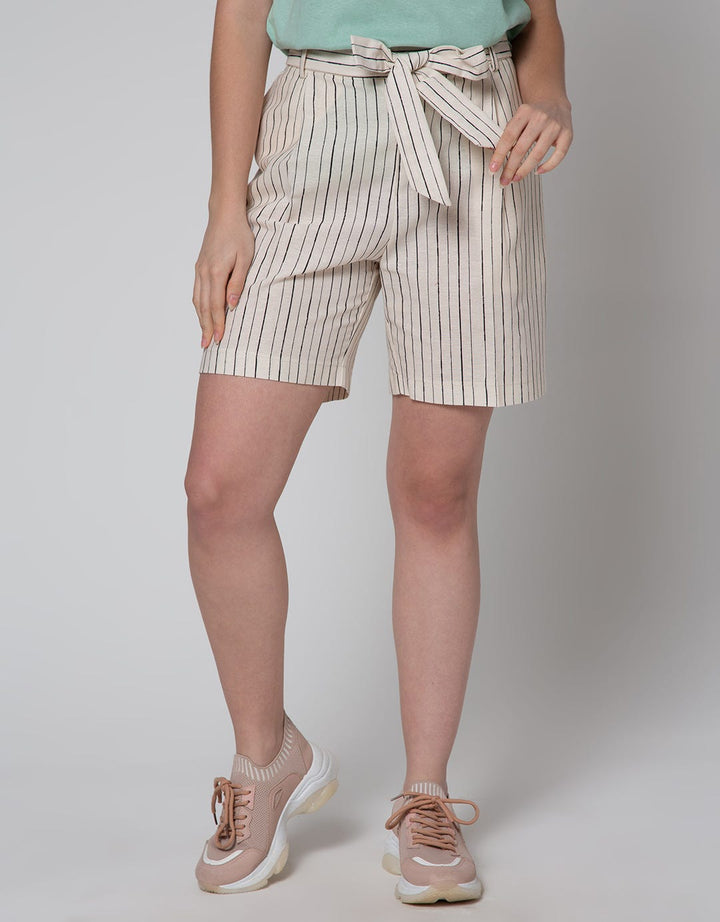 Connexion Short Pants Stripes With Self Belt Tie