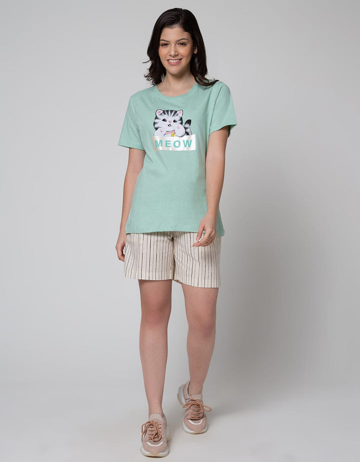 Connexion Short Pants Stripes With Self Belt Tie
