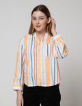 Connexion Long Sleeve Shirt 78 Cott Slub Boxy Print Stripes