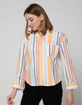 Connexion Long Sleeve Shirt 78 Cott Slub Boxy Print Stripes