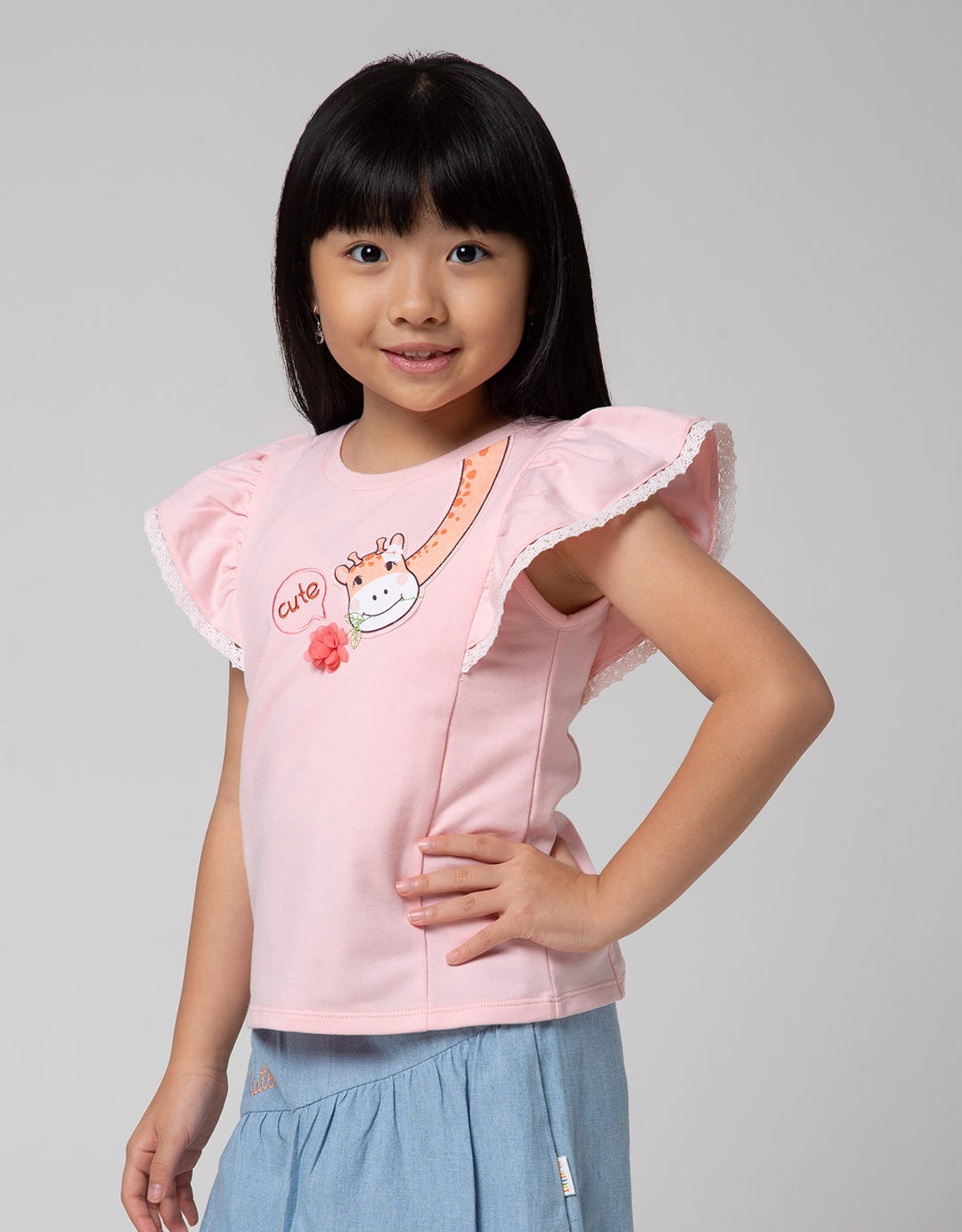 Little M Ruffle Sleeve Kaos Anak Perempuan
