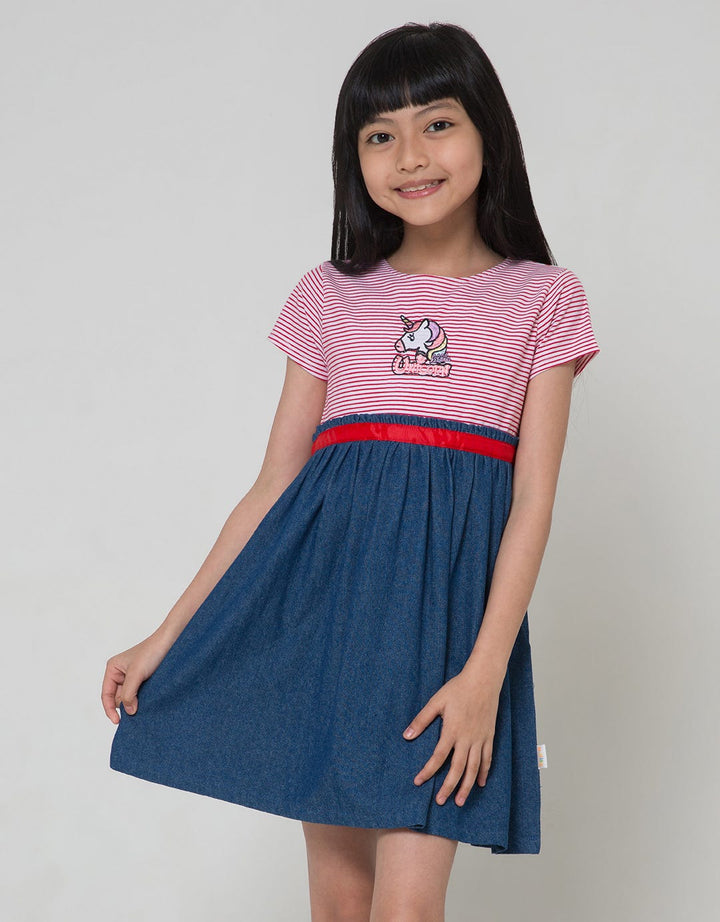 Little M Short Sleeve Midi Dress Salur Unicorn