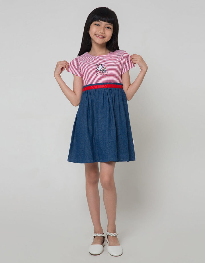Little M Short Sleeve Midi Dress Salur Unicorn