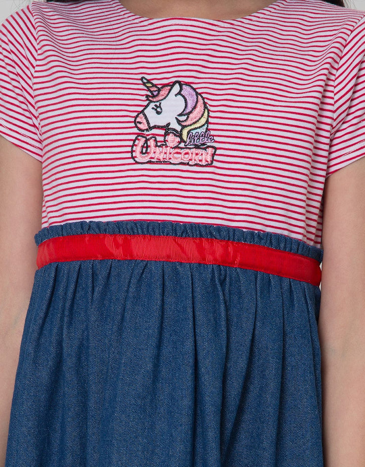 Little M Short Sleeve Midi Dress Salur Unicorn