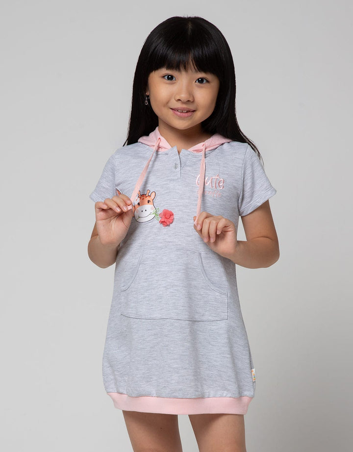 Little M Short Sleeve Midi Dress Hoody Giraffe