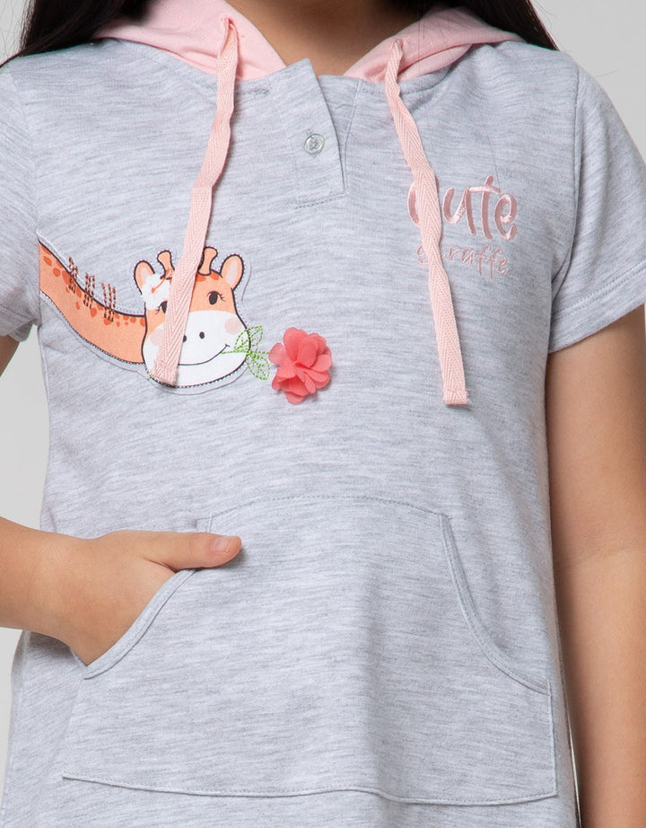 Little M Short Sleeve Midi Dress Hoody Giraffe