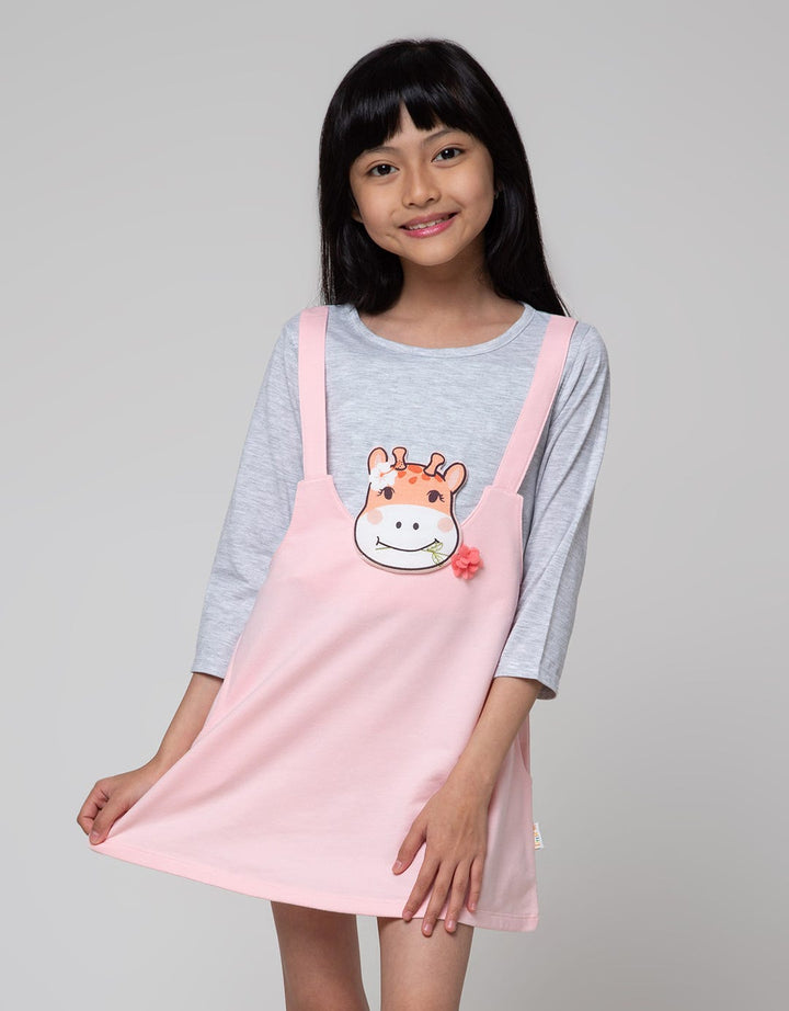 Little M Long Sleeve Midi Dress Overall Giraffe