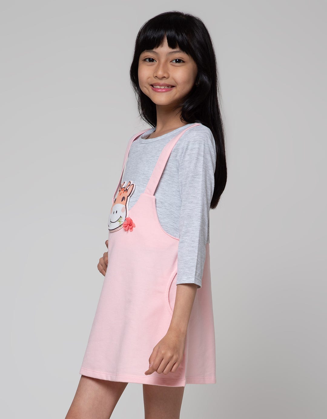 Little M Long Sleeve Midi Dress Overall Giraffe