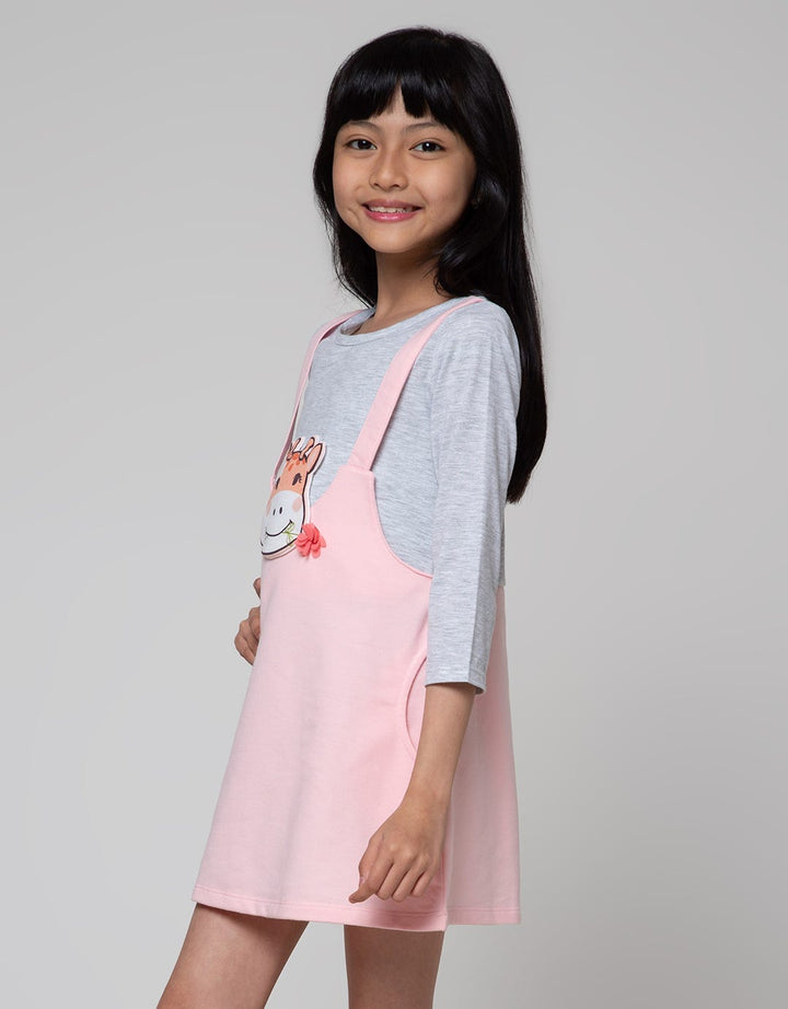 Little M Long Sleeve Midi Dress Overall Giraffe