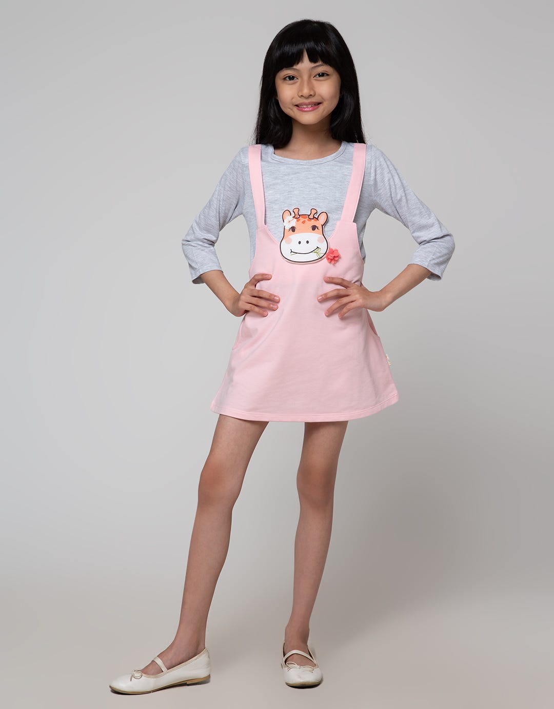 Little M Long Sleeve Midi Dress Overall Giraffe