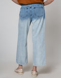 Details Denim Long Pants With Half Leg Bleach Spray Wash