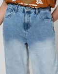 Details Denim Long Pants With Half Leg Bleach Spray Wash