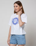 Details Short Sleeve T-Shirt Loose Fit Crop Tee-Varsity Print