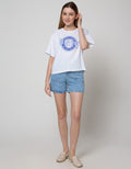Details Short Sleeve T-Shirt Loose Fit Crop Tee-Varsity Print