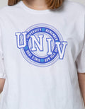 Details Short Sleeve T-Shirt Loose Fit Crop Tee-Varsity Print