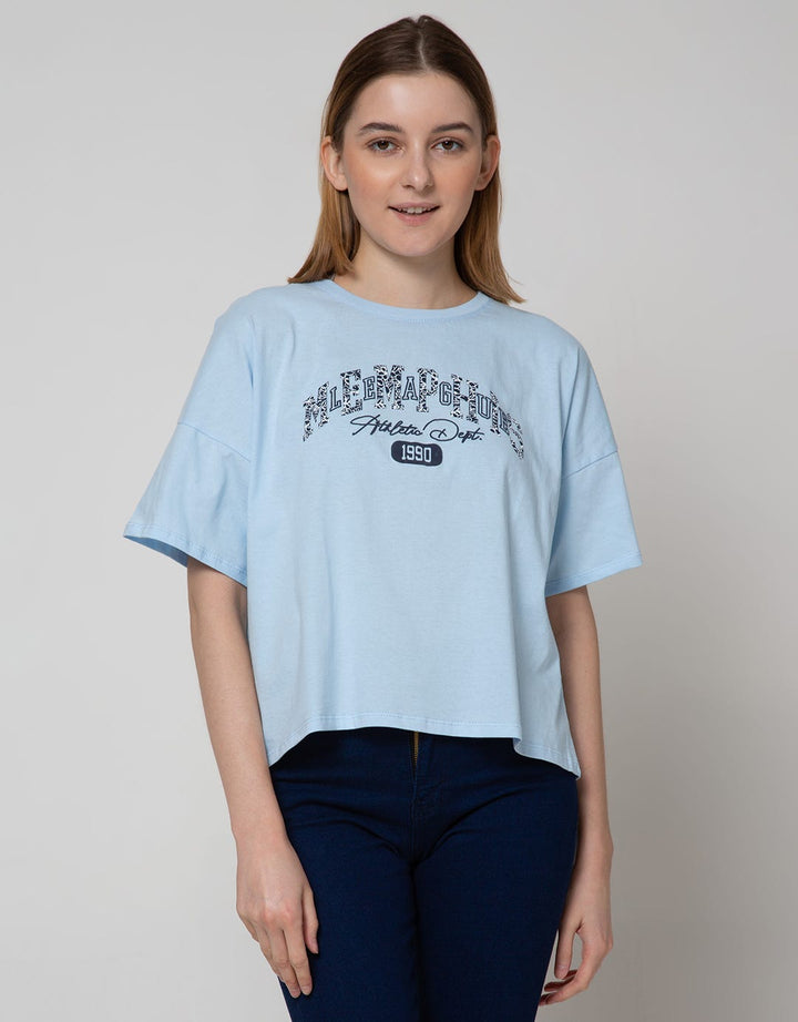 Details Short Sleeve T-Shirt Loose Fit Crop Tee-Varsity Print