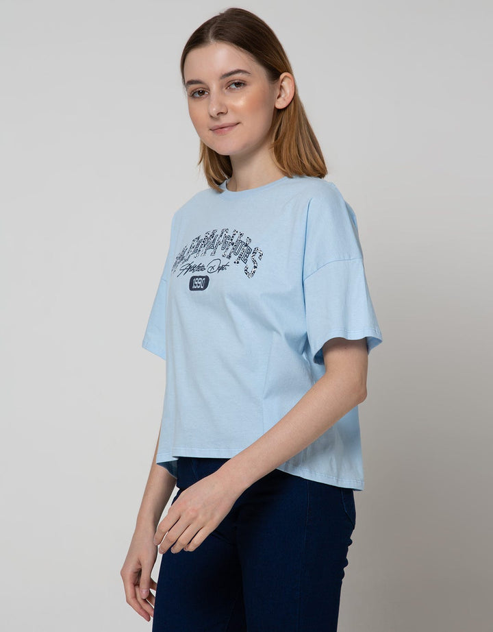 Details Short Sleeve T-Shirt Loose Fit Crop Tee-Varsity Print