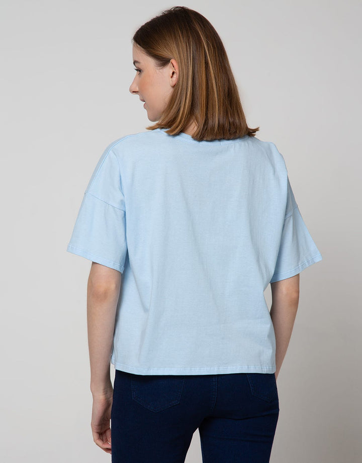 Details Short Sleeve T-Shirt Loose Fit Crop Tee-Varsity Print