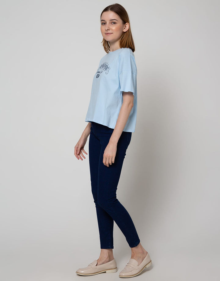 Details Short Sleeve T-Shirt Loose Fit Crop Tee-Varsity Print