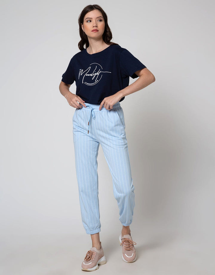 Details Stripe All Over Celana Panjang Wanita
