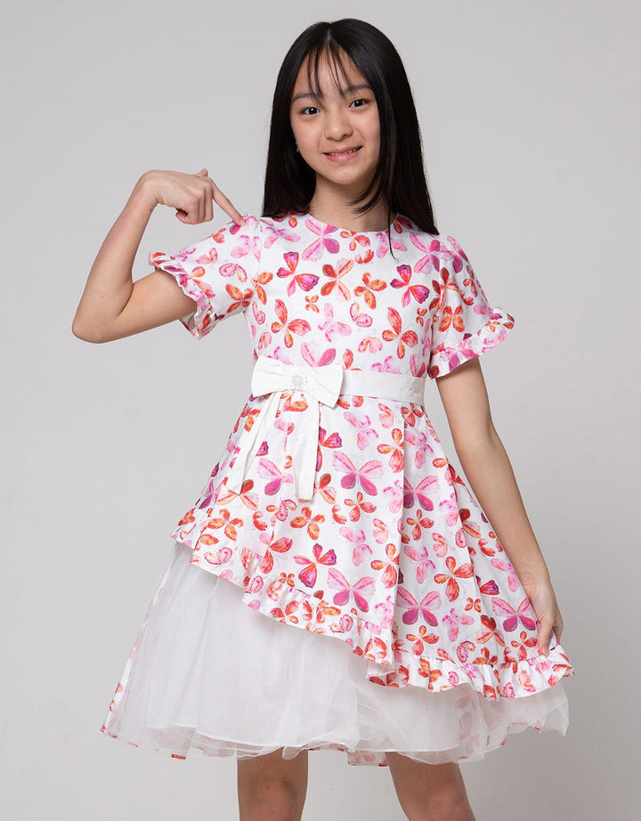 Donita Dress Casual Ribbon Waist Motif