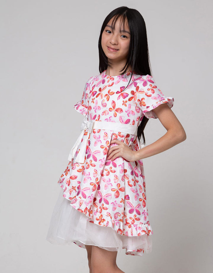 Donita Dress Casual Ribbon Waist Motif