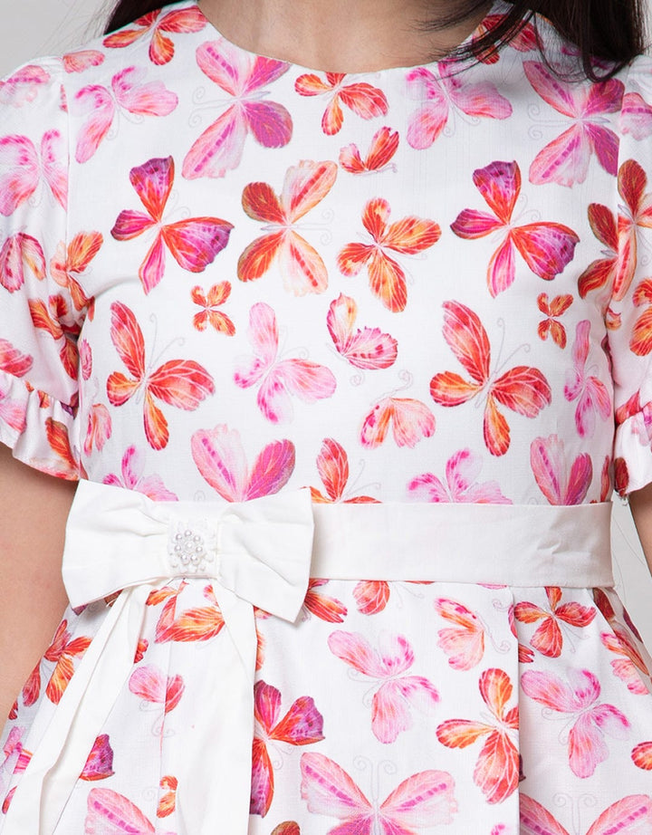 Donita Dress Casual Ribbon Waist Motif