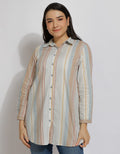 Expand Denim Blouse Stripe Wanita