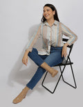 Expand Denim Blouse Stripe Wanita
