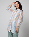 Expand Denim Blouse Stripe Wanita