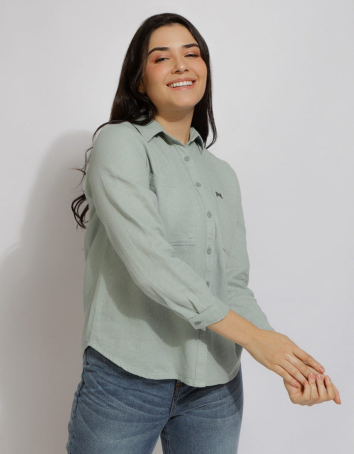 Expand Denim Blouse Basic Wanita