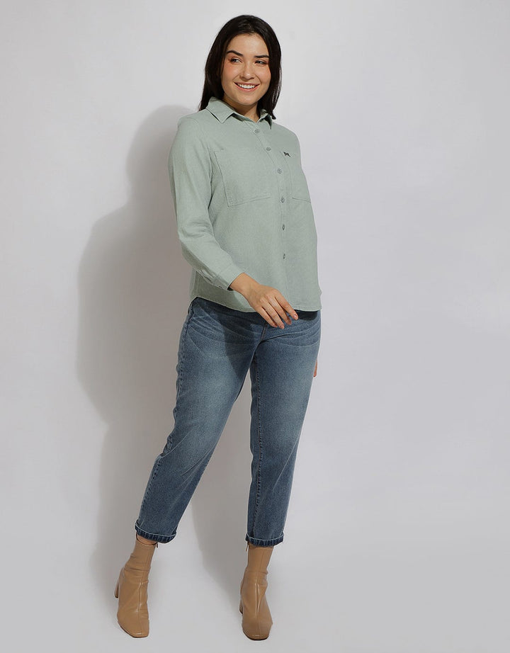 Expand Denim Blouse Basic Wanita