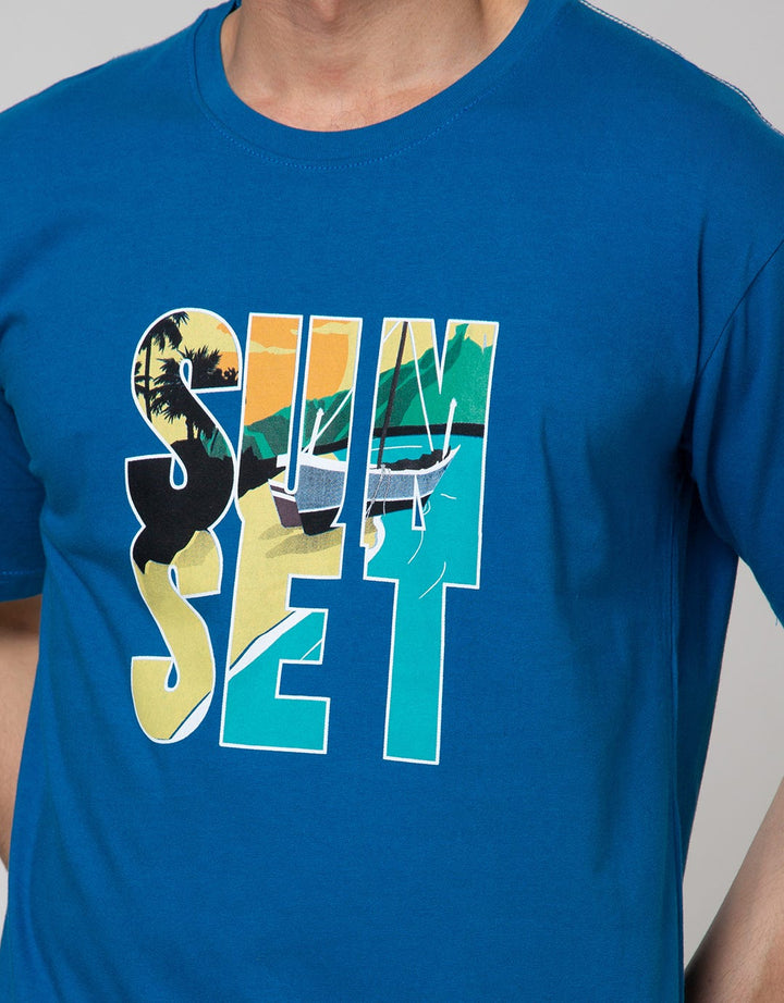 T Zone Short Sleeve T-Shirt Photoprint Theme Pop City Sunset