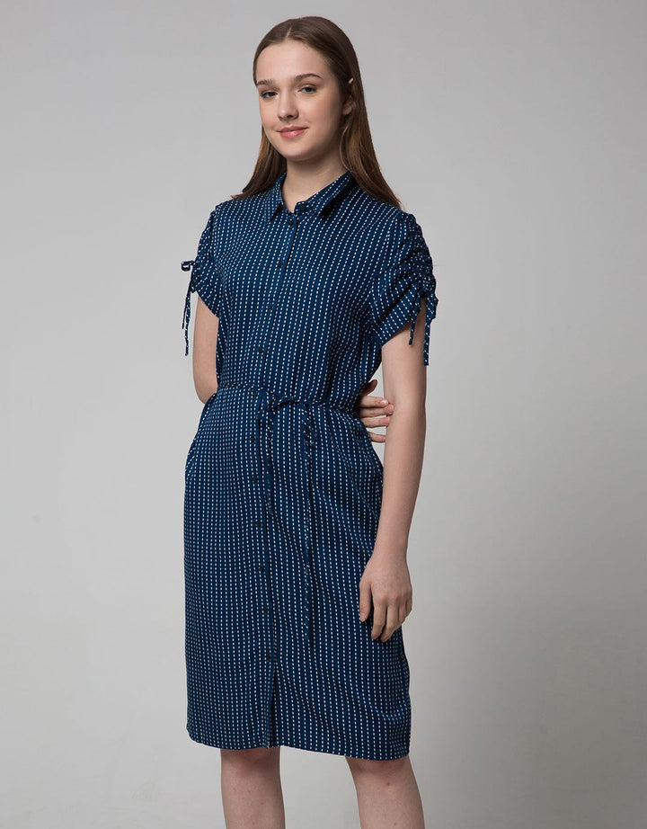Connexion Ruched Rayon Midi Dress Wanita