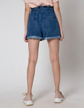 Details Denim Short Pants With Front Tie And Patch Pocket