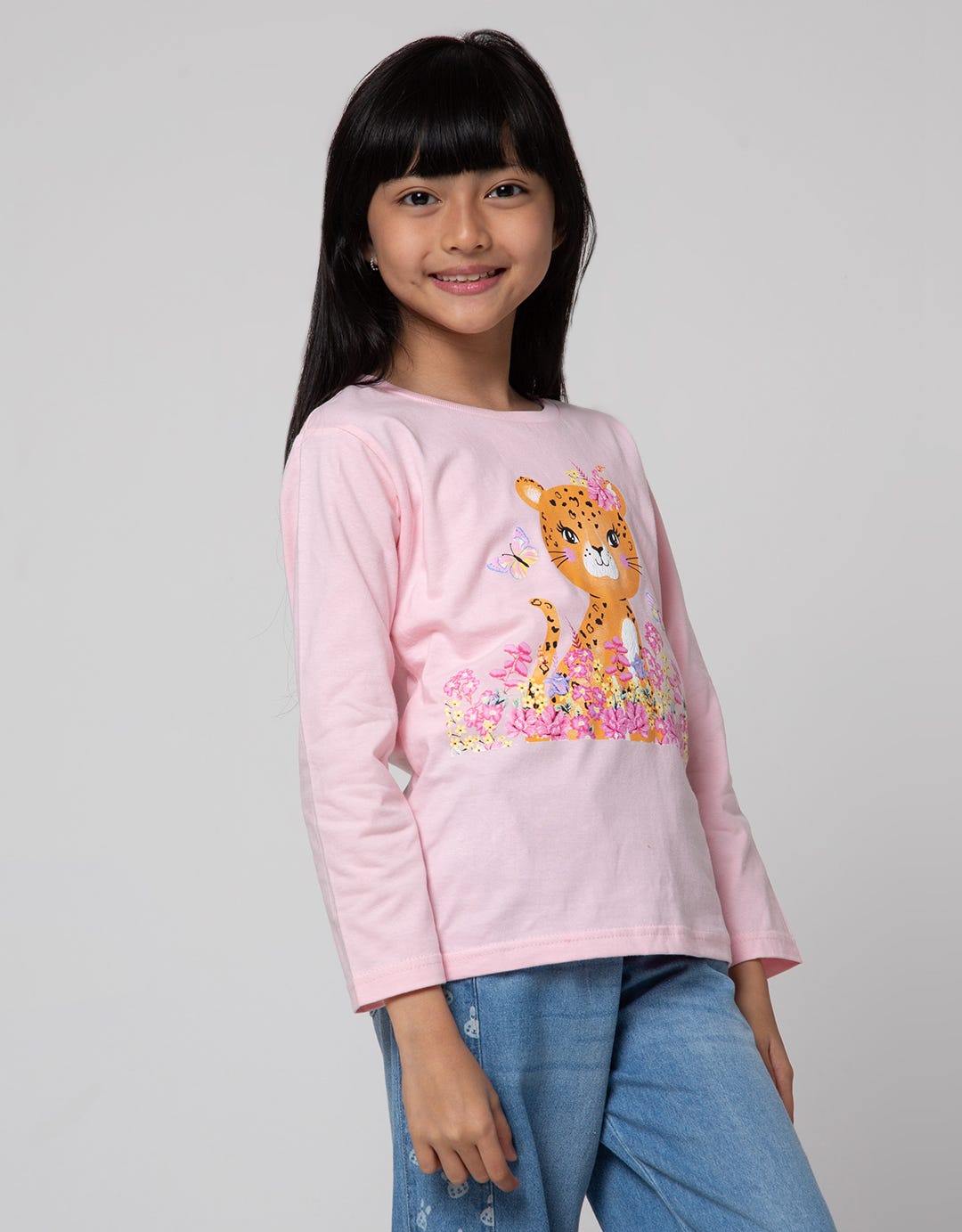 Little M Long Sleeve T-Shirt Leopard With Flower
